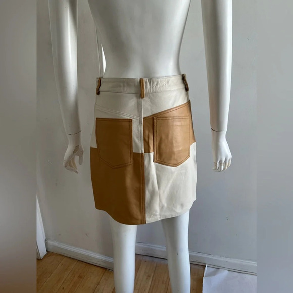 Song of Style Vianka Leather Mini Skirt Brown & Ivory White Patchwork S $298 - Picture 5 of 9
